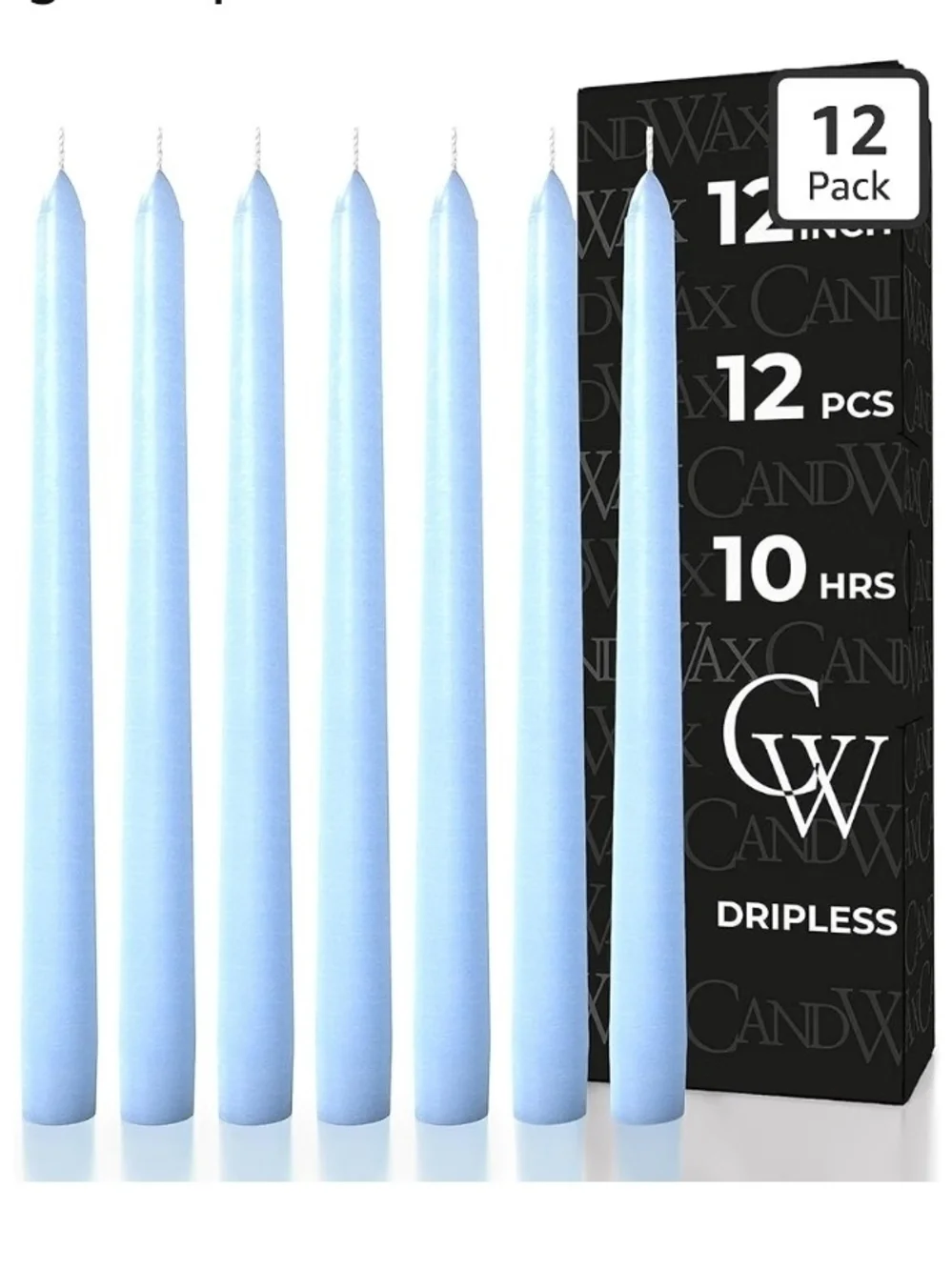 Light Blue 10 inch Taper Candles Set of 12 - Unscented Smokeless Dripless Tall